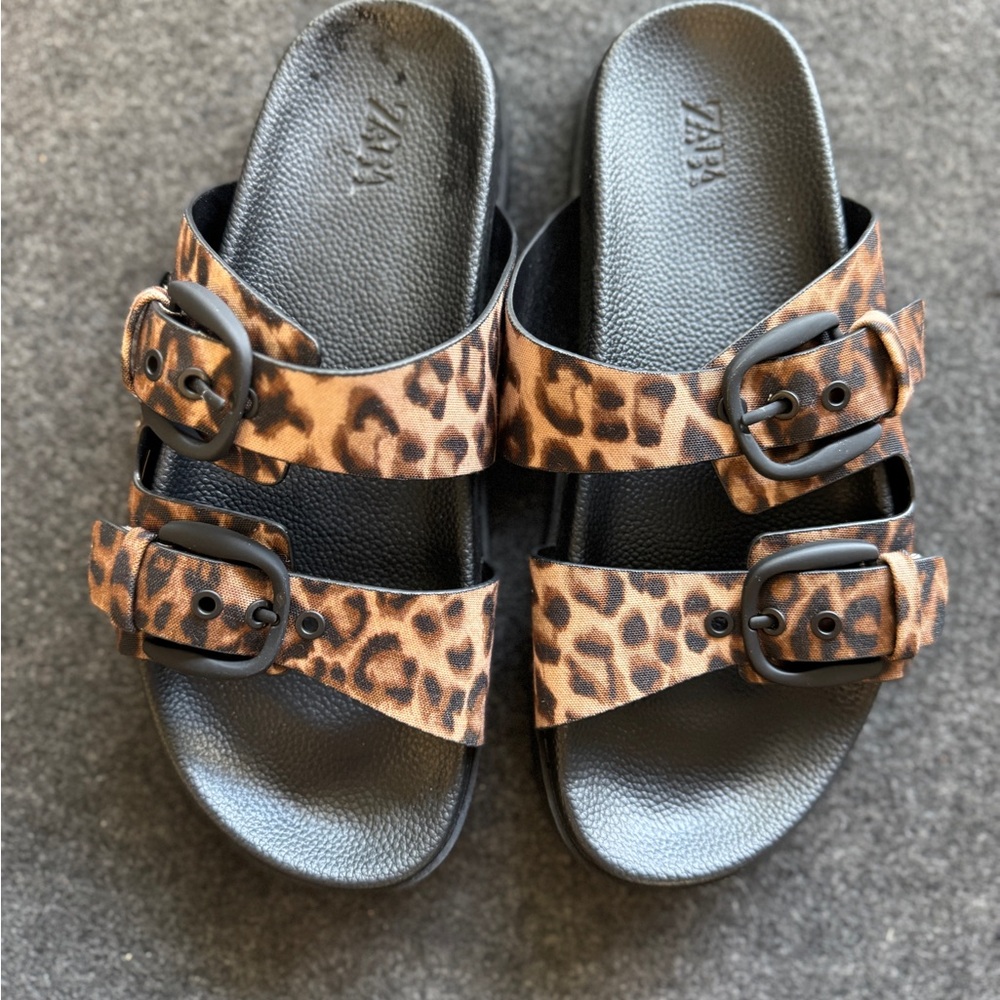 Zara Animal Print Double Buckle Sandals